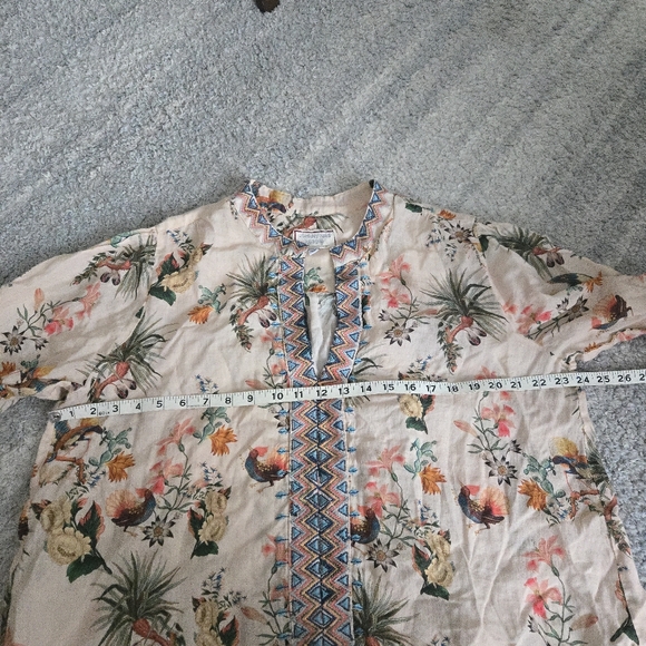 Johnny Was Workshop | Puff Sleeve Embroidered Effortless Desert Print Tunic Top - Picture 3 of 6